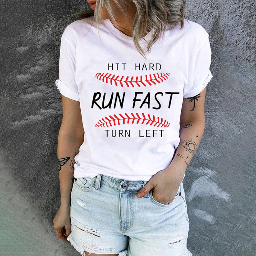 Baseball Print Round Neck Short Sleeve T-Shirt