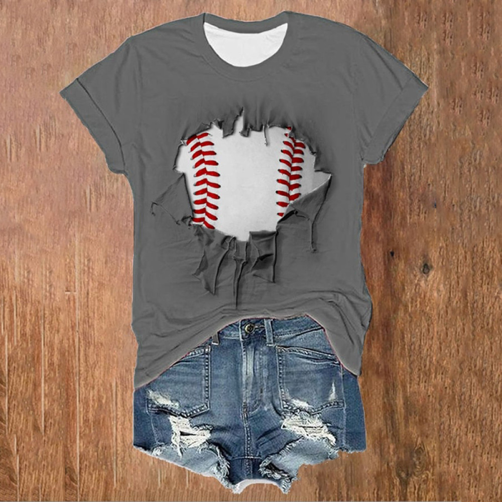 Baseball Print Short Sleeve Casual T-Shirt