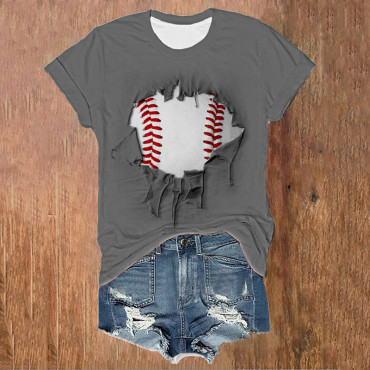 Baseball Print Short Sleeve Casual T-Shirt