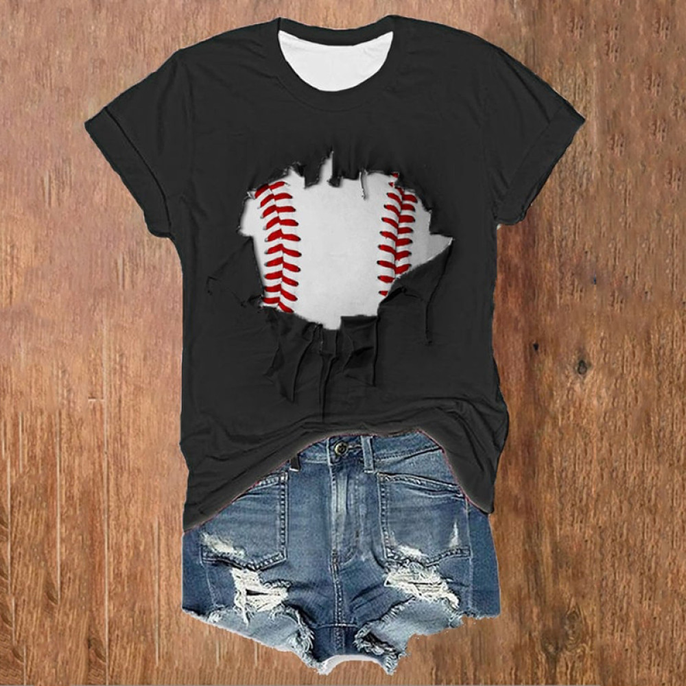 Baseball Print Short Sleeve Casual T-Shirt