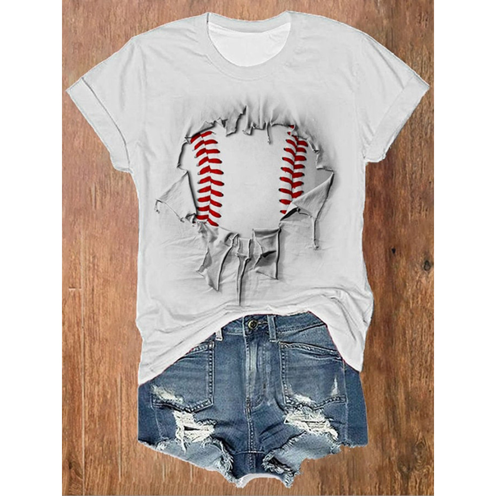 Baseball Print Short Sleeve Casual T-Shirt
