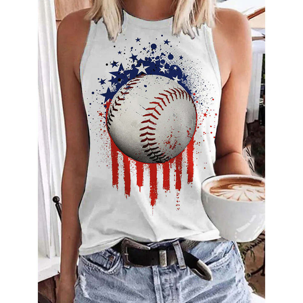 Baseball Print Sleeveless Tank Top