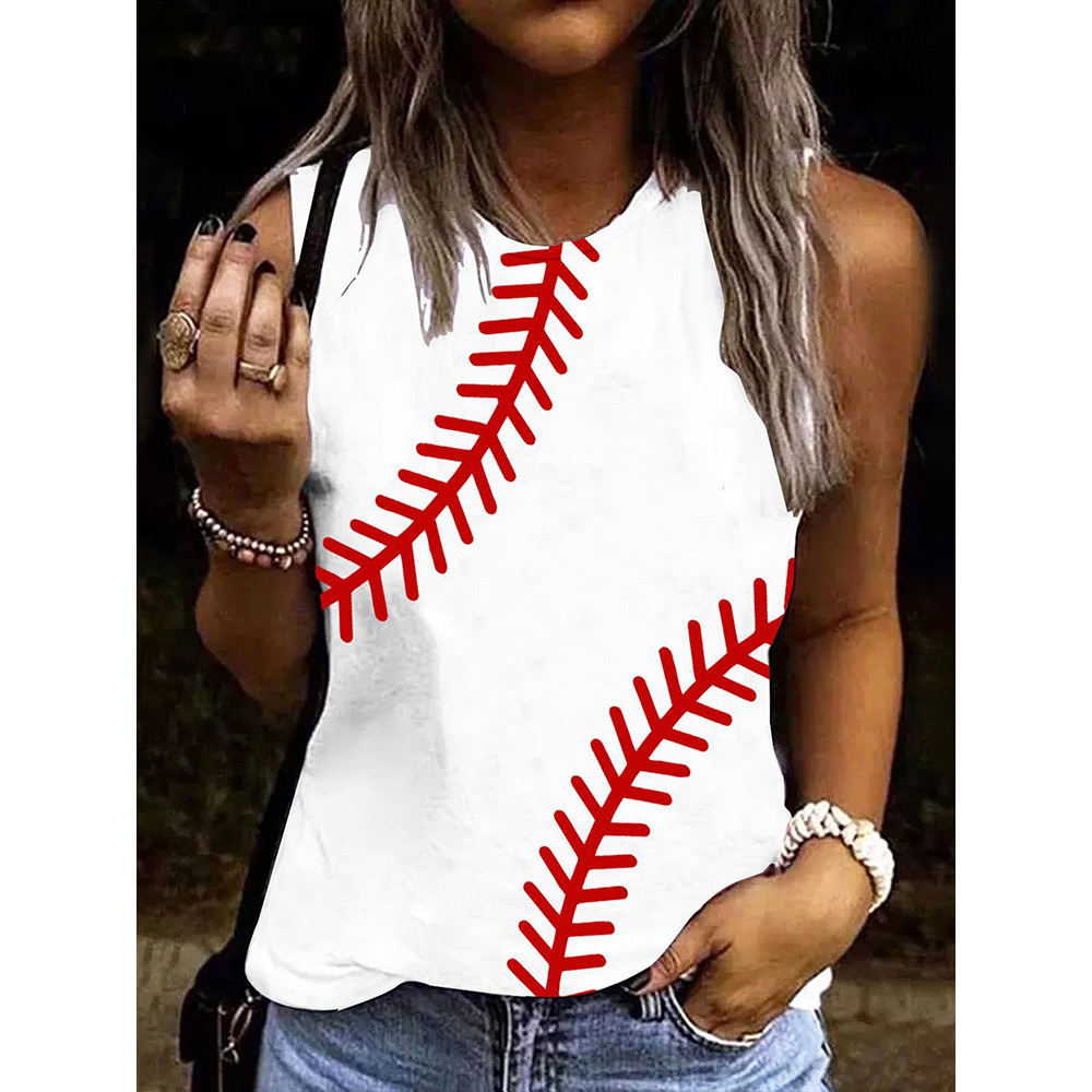Baseball Print Sleeveless Tank Top