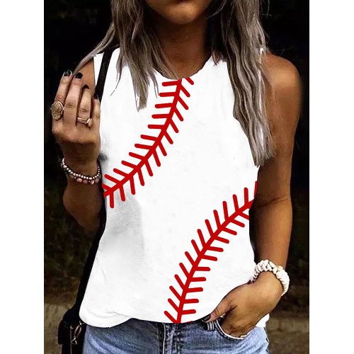 Baseball Print Sleeveless Tank Top