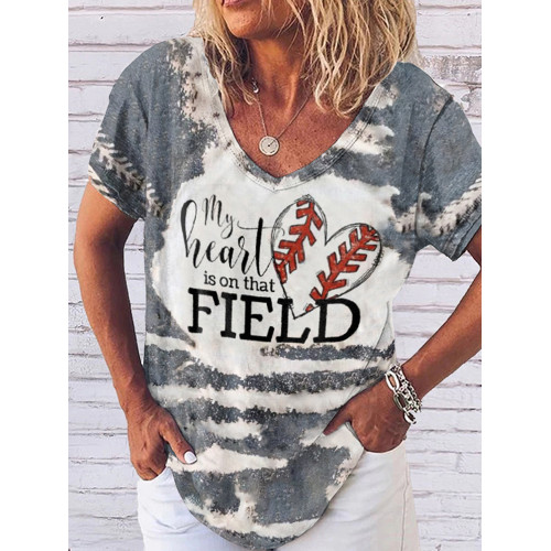 Baseball Tie-Dye Print V-Neck T-Shirt
