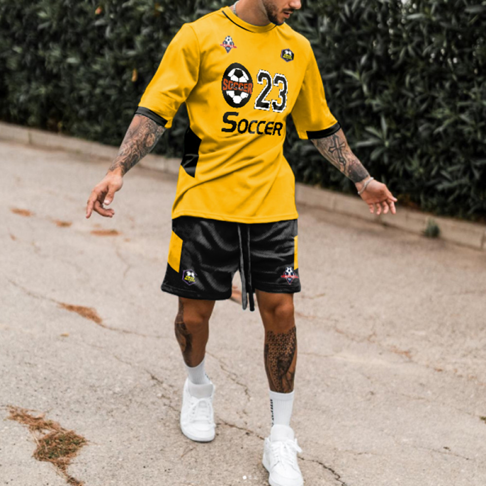 Casual Yellow T-Shirt And Shorts Two-Piece Set