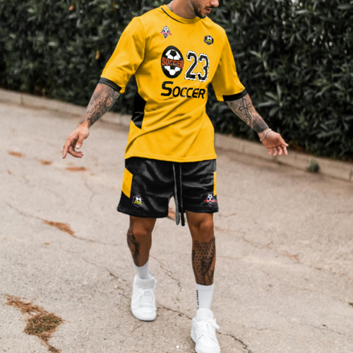 Casual Yellow T-Shirt And Shorts Two-Piece Set