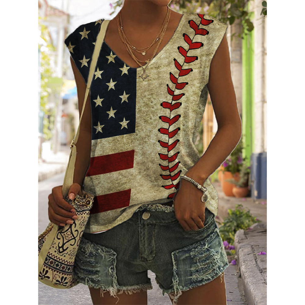 Distressed Baseball Seam American Flag Tank Top