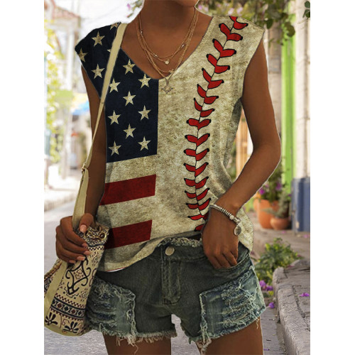 Distressed Baseball Seam American Flag Tank Top