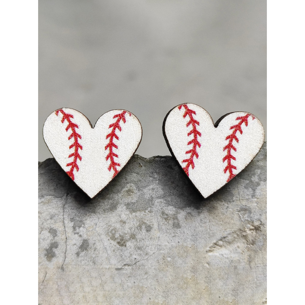 Fashion Heart Baseball Stud Earrings