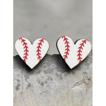 Fashion Heart Baseball Stud Earrings