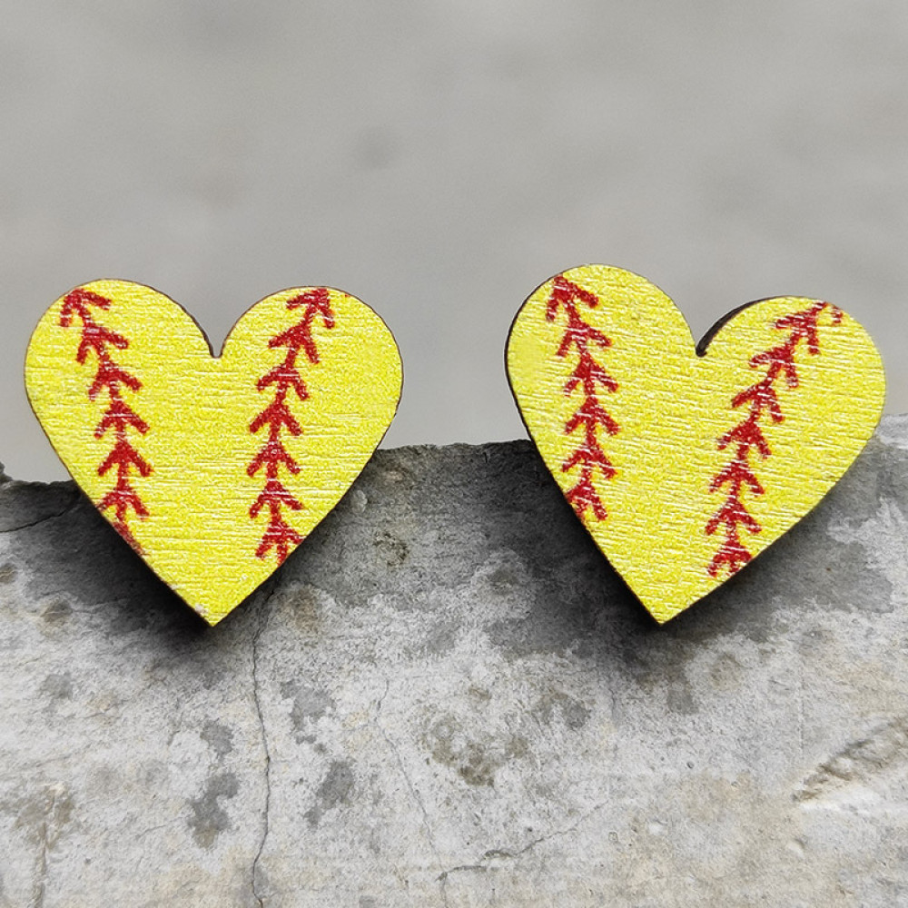 Fashion Heart Baseball Stud Earrings