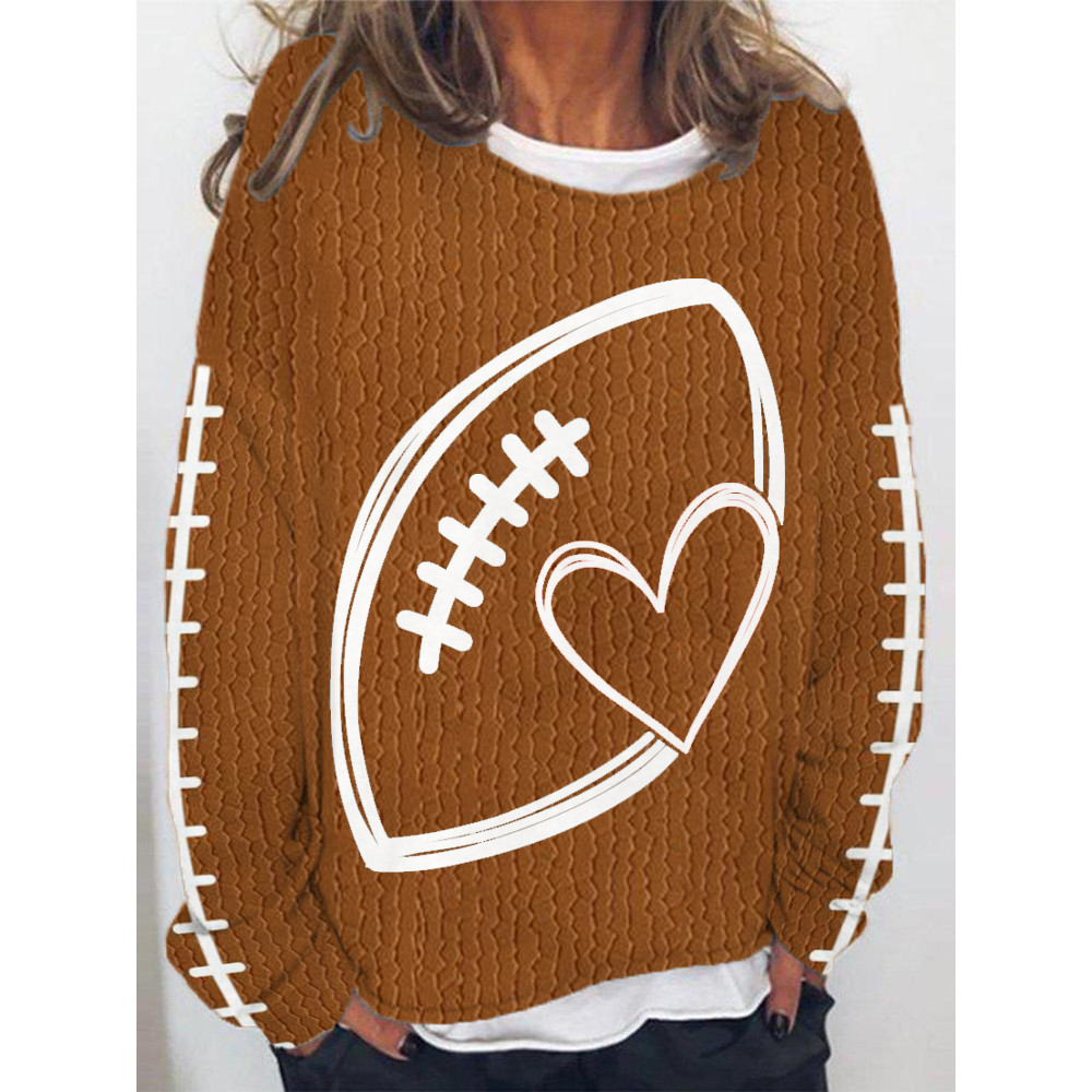 Football Leather Art Print Crew Neck Oversized Sweatshirt
