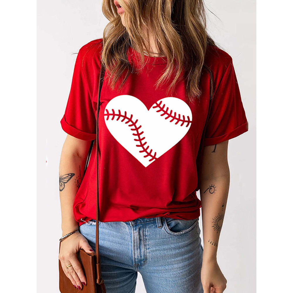 Heart Baseball Print Short Sleeve T-Shirt