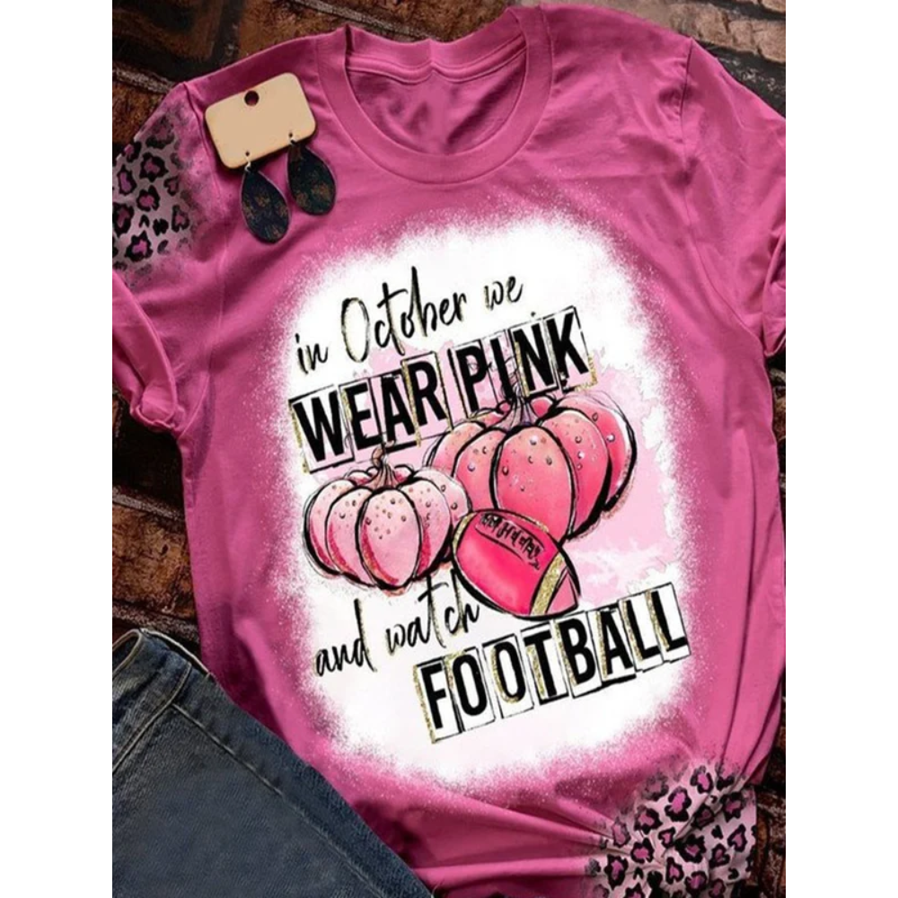 In October We Wear Pink And Watch Football Leopard Print T-Shirt