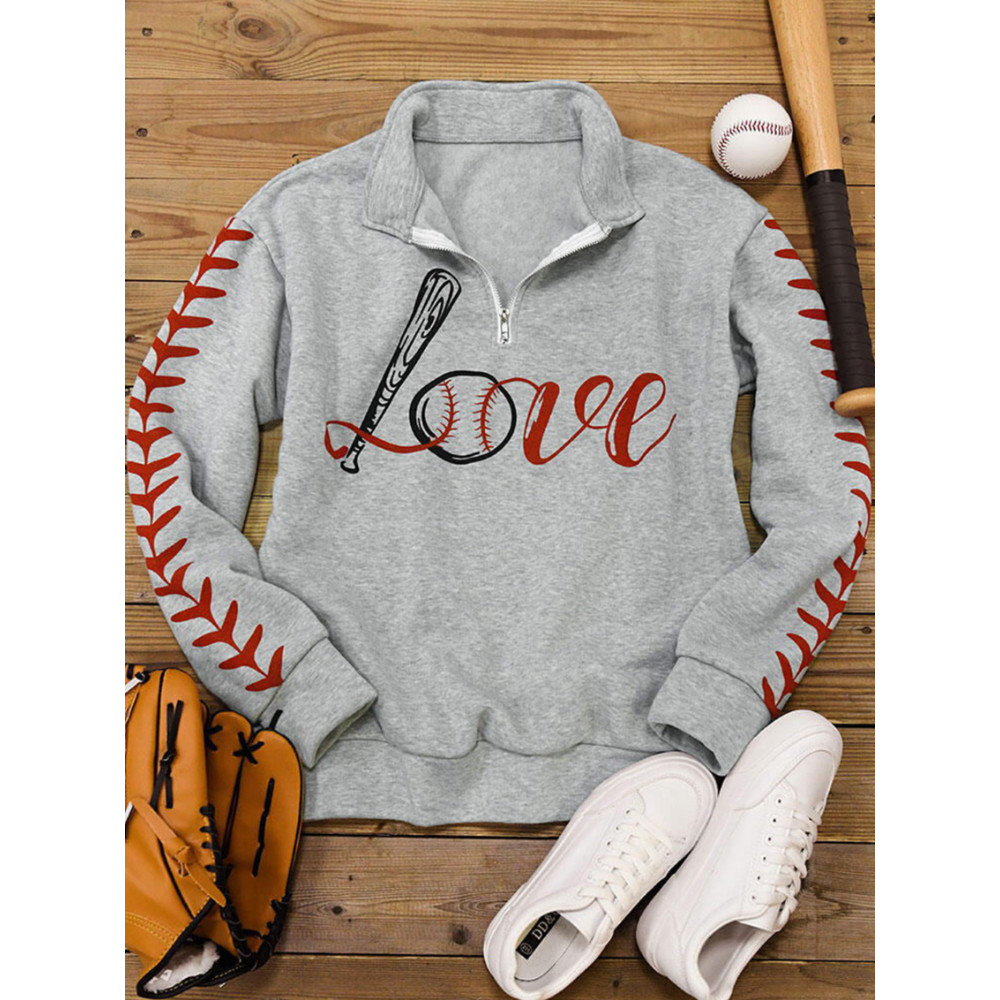 Love Baseball Graphic Zip Up Sweatshirt