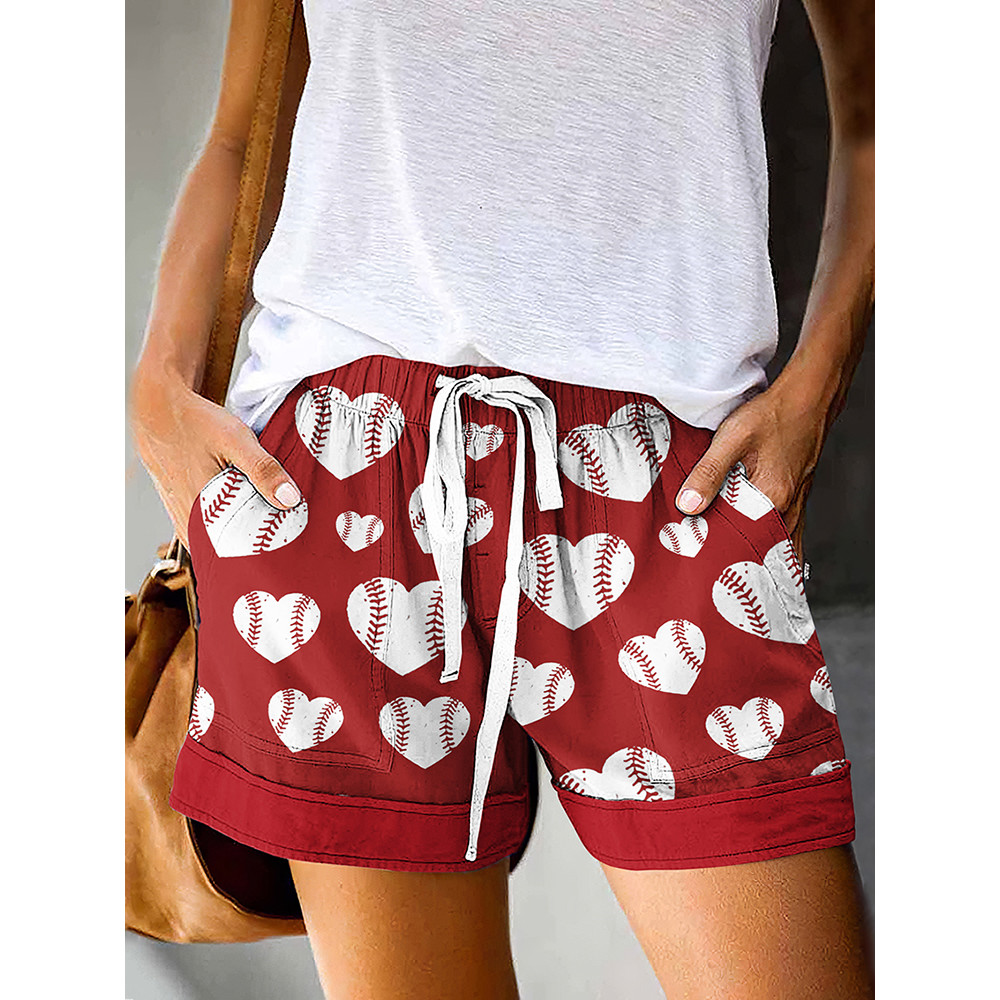 Love Baseball Print Casual Shorts