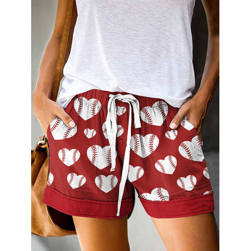 Love Baseball Print Casual Shorts