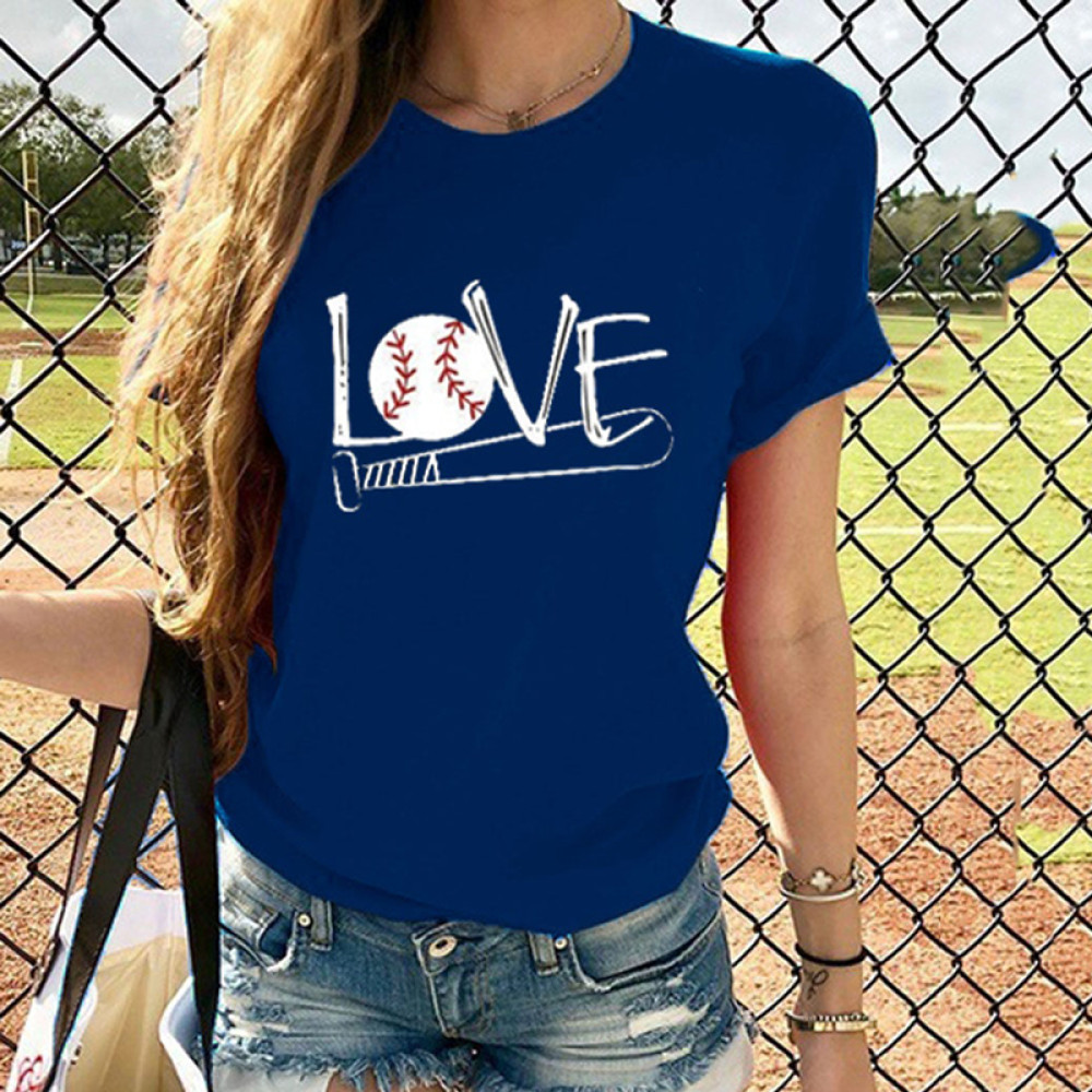 Love Baseball Print Short Sleeved Casual T-Shirt