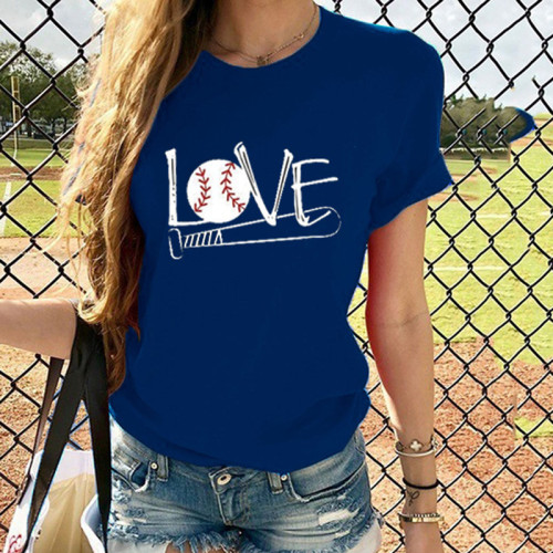 Love Baseball Print Short Sleeved Casual T-Shirt