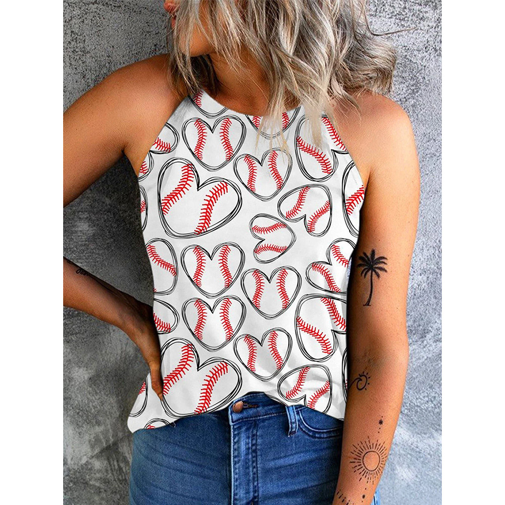 Love Baseball Print Sleeveless Tank Top
