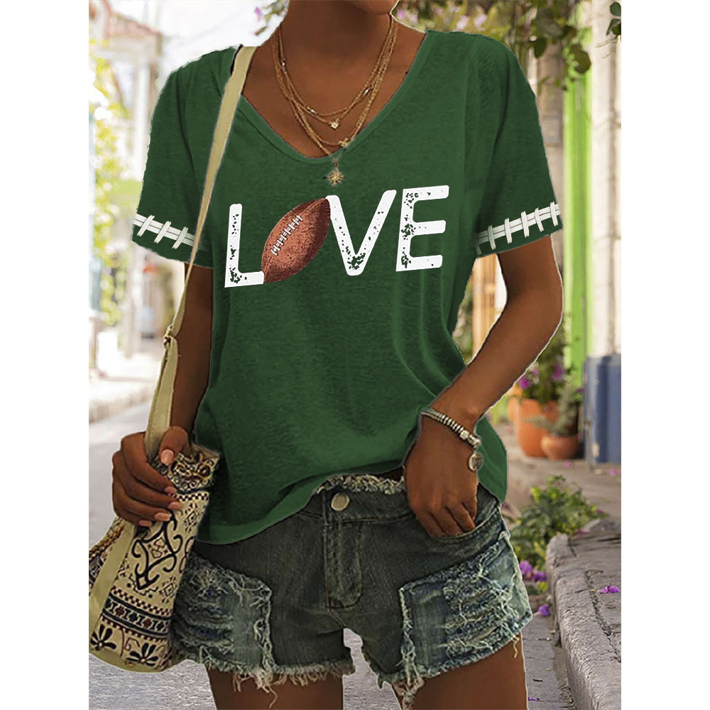 Love Football Graphic V Neck T Shirt