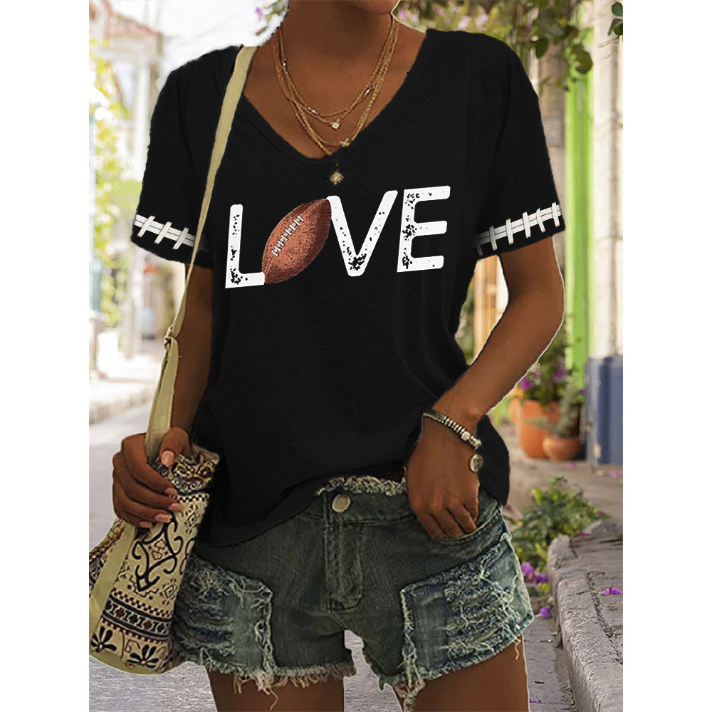 Love Football Graphic V Neck T Shirt