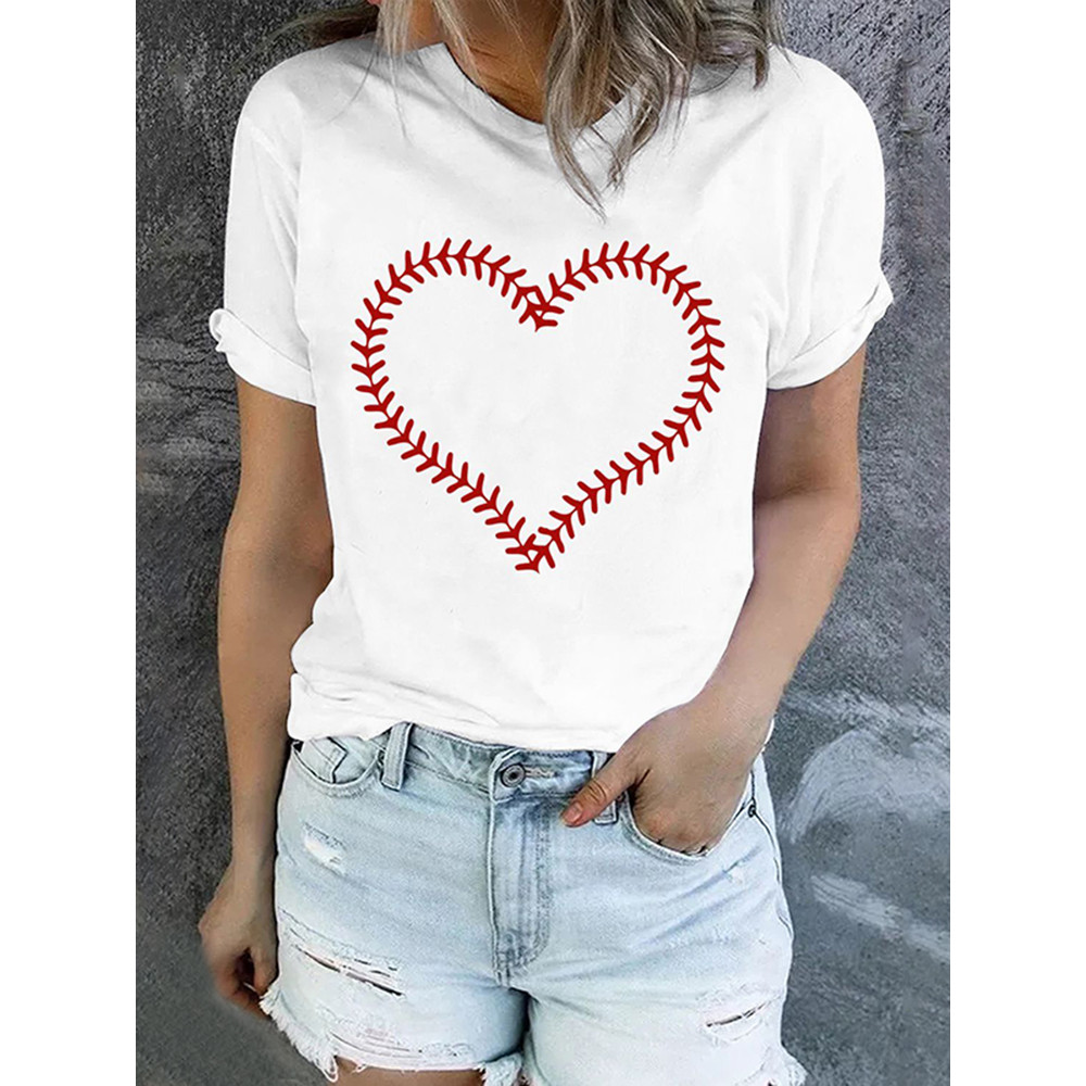 Love Print Round Neck Casual T-Shirt