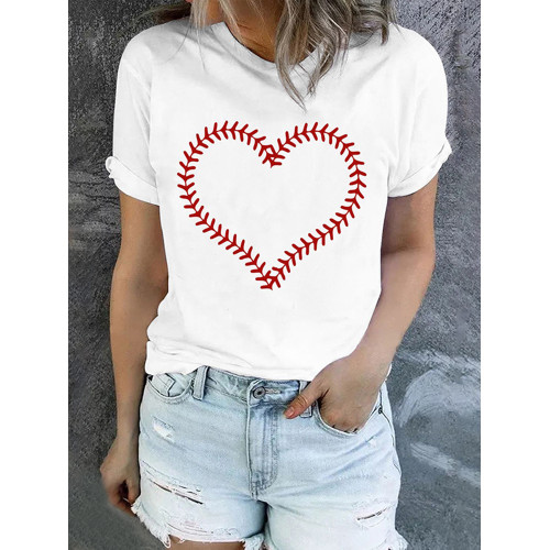 Love Print Round Neck Casual T-Shirt
