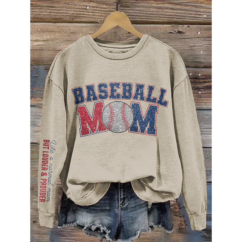 Shiny Baseball Mom Print Casual Cozy Vintage Sweatshirt