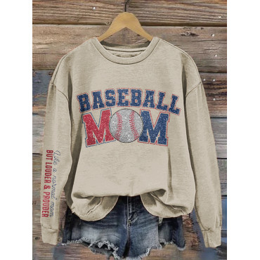 Shiny Baseball Mom Print Casual Cozy Vintage Sweatshirt