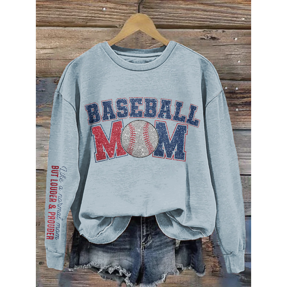 Shiny Baseball Mom Print Casual Cozy Vintage Sweatshirt