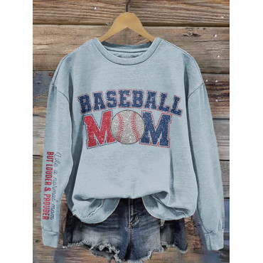 Shiny Baseball Mom Print Casual Cozy Vintage Sweatshirt