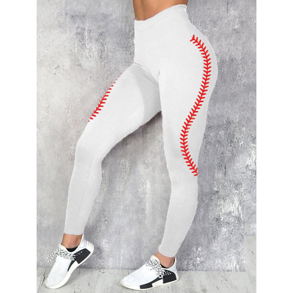 Simple Baseball Print Casual Leggings