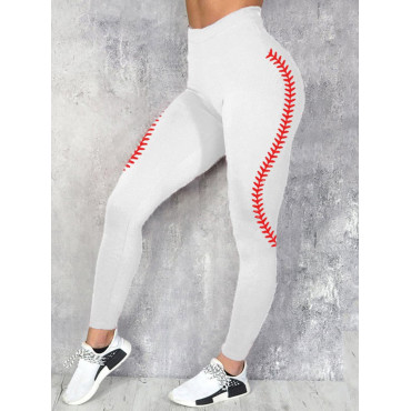 Simple Baseball Print Casual Leggings