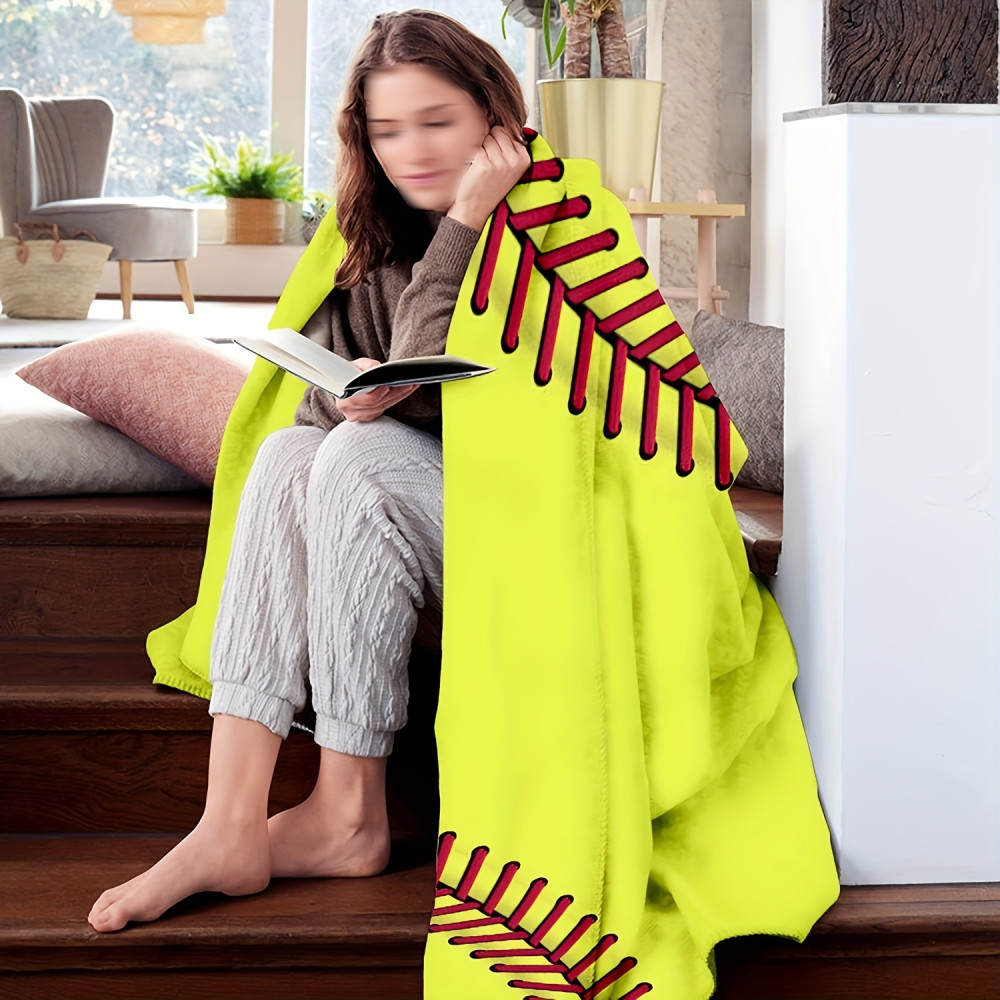 Softball Patterned Flannel Blanket