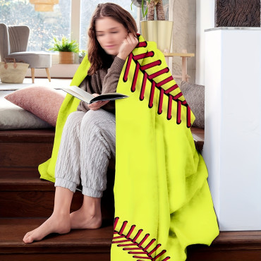 Softball Patterned Flannel Blanket