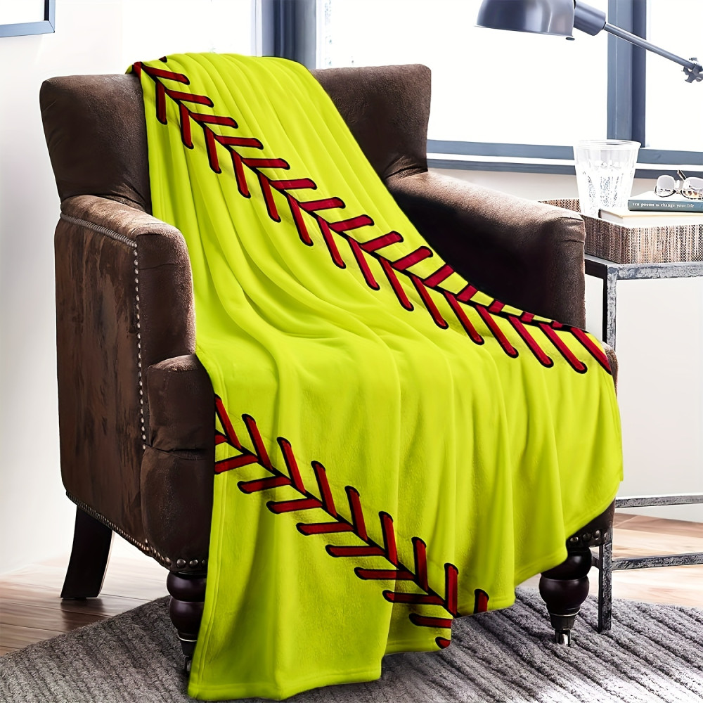 Softball Patterned Flannel Blanket