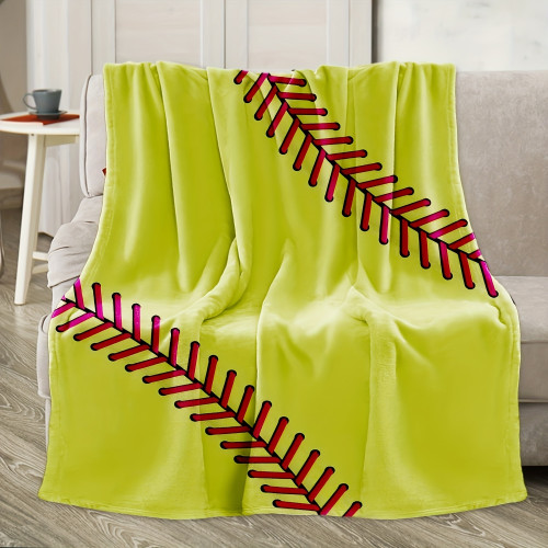 Softball Patterned Flannel Blanket