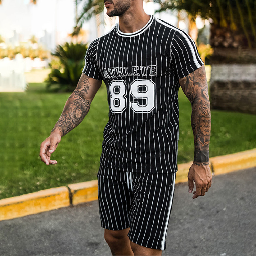 Stripe T-Shirt And Shorts Two-Piece Set