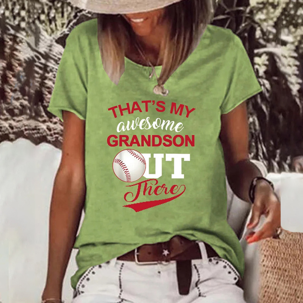 That's My Awesome Grandson Out There Raw Hem T-Shirt