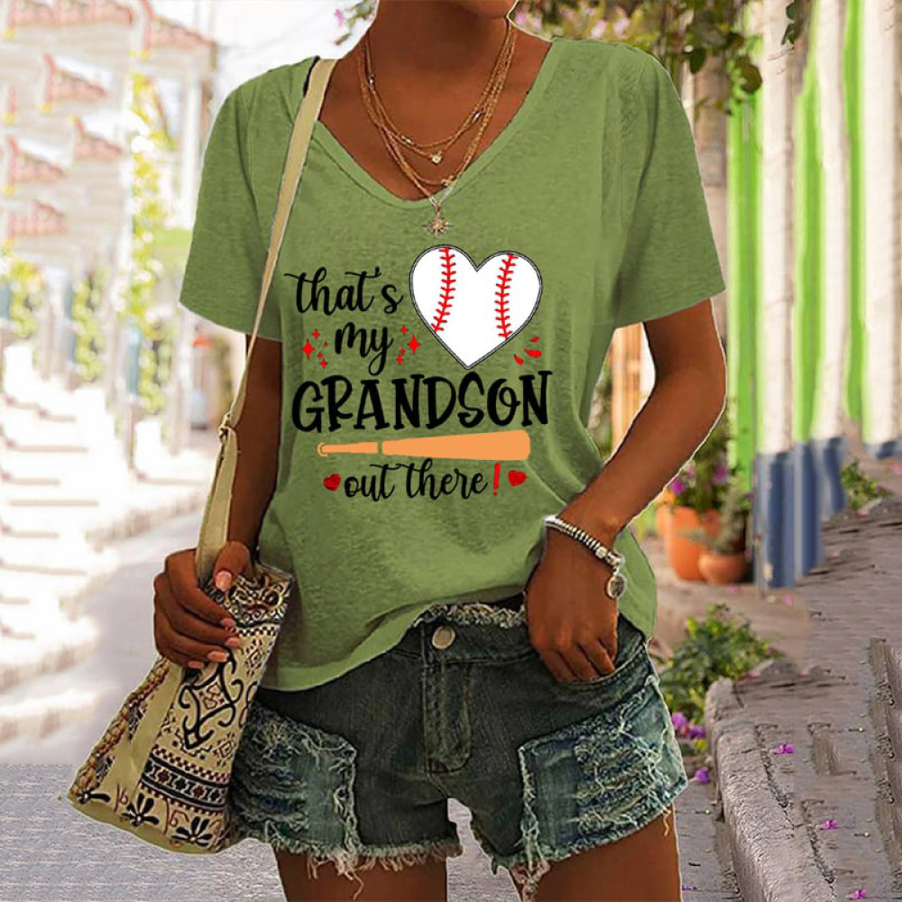 That's My Grandson Out There Baseball Grandma V-Neck T-Shirt