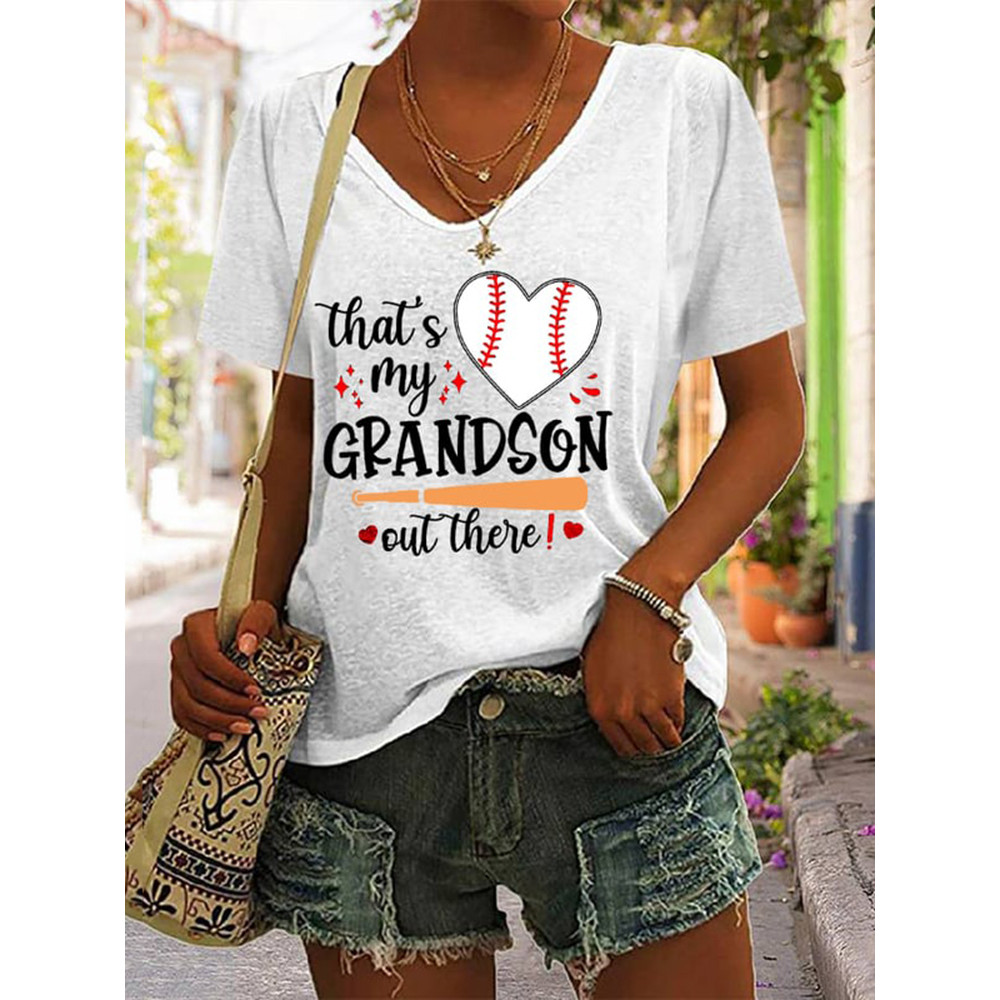 That's My Grandson Out There Baseball Grandma V-Neck T-Shirt