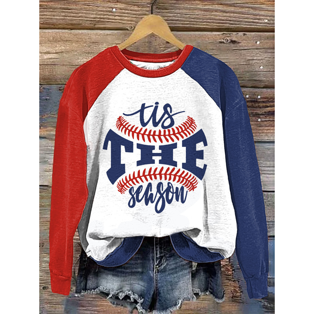 Tis The Season Baseball Print Casual Cozy Sweatshirt