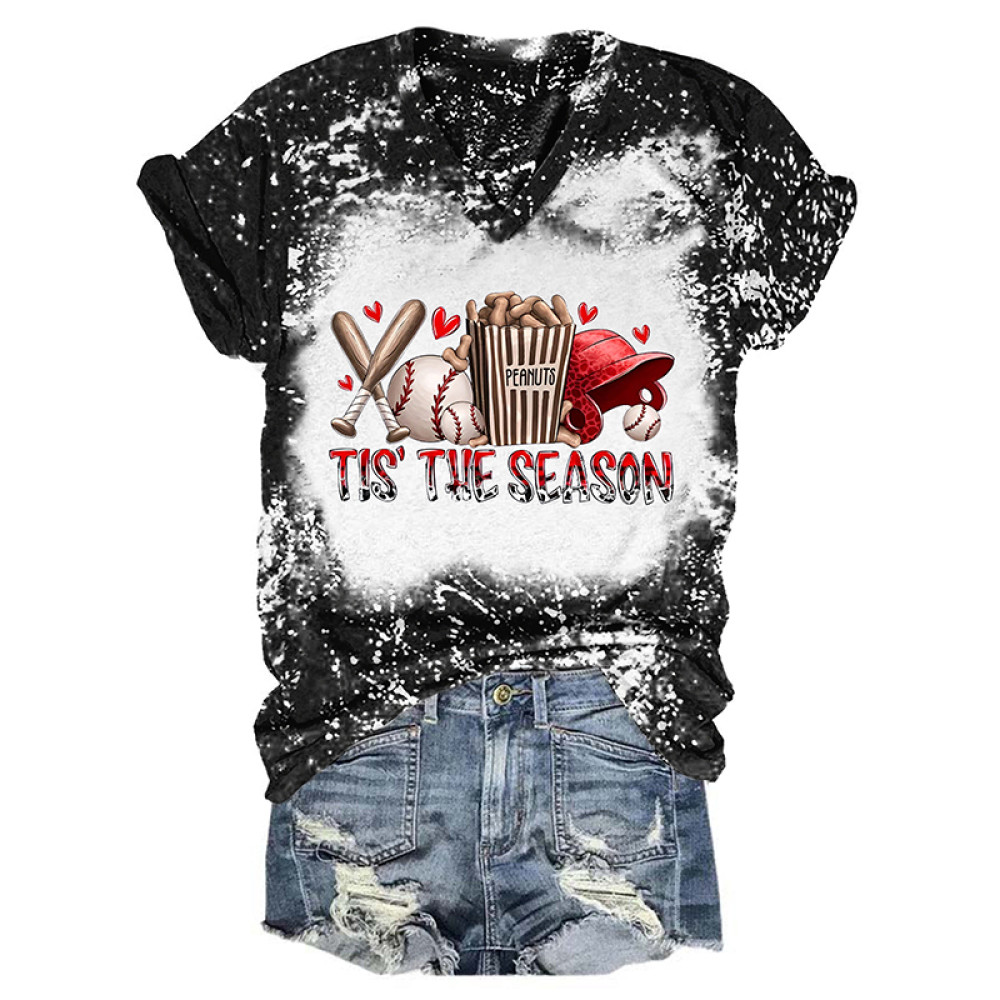 Tis' The Season Baseball Tie Dye V Neck T-shirt