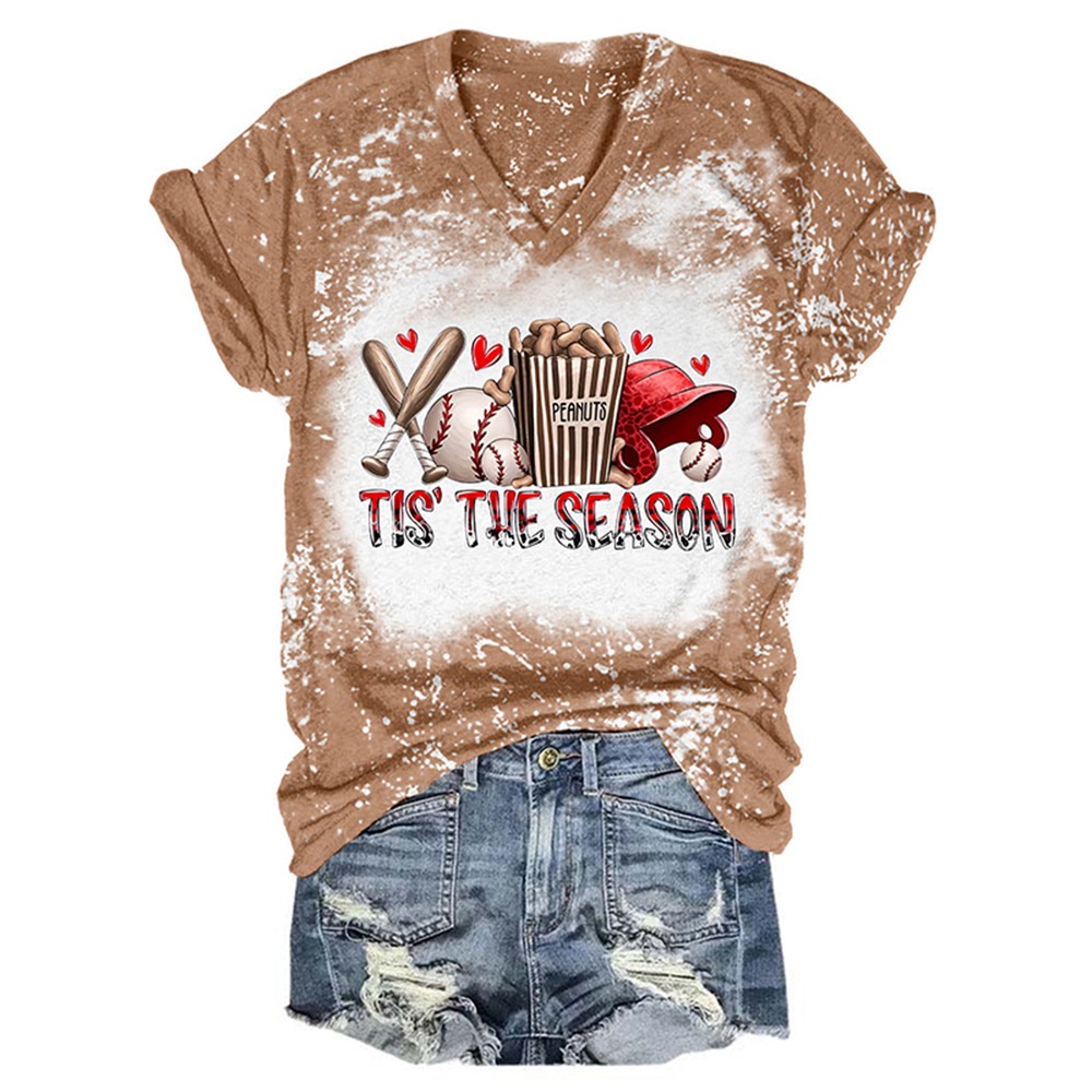 Tis' The Season Baseball Tie Dye V Neck T-shirt