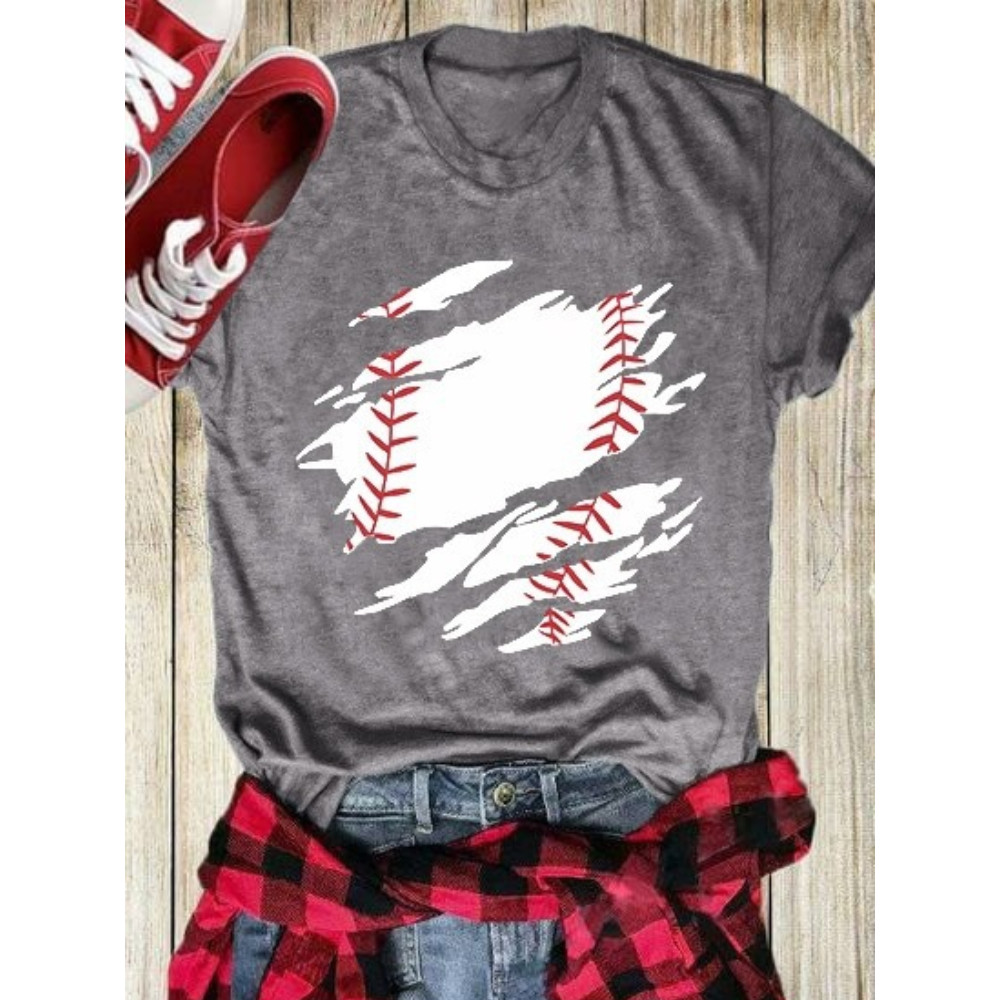 Viantge Distressed Baseball Printed Casual Tee