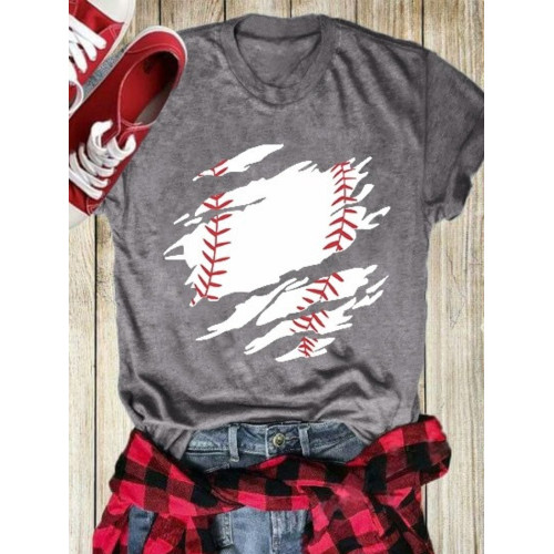 Viantge Distressed Baseball Printed Casual Tee