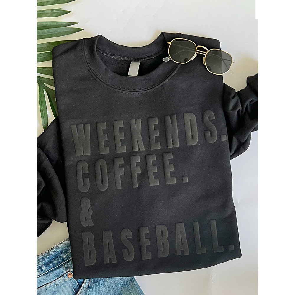 Weekends Coffee And Baseball Print Cozy Sweatshirt