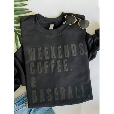 Weekends Coffee And Baseball Print Cozy Sweatshirt